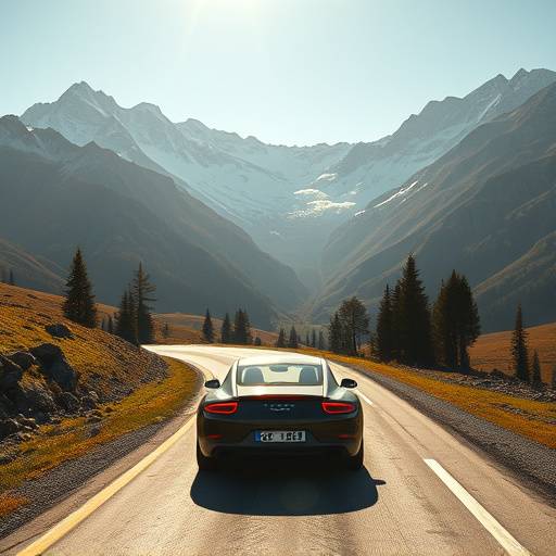 Publicité automobile tournée sur une route de montagne dans les Alpes.