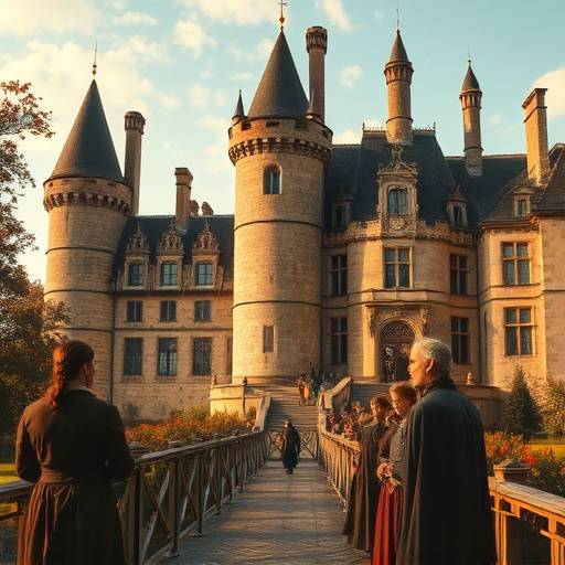 Tournage d'un film d'époque dans un château de la Loire.