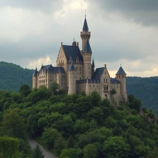 Un imposant château médiéval perché sur une colline verdoyante en Dordogne.